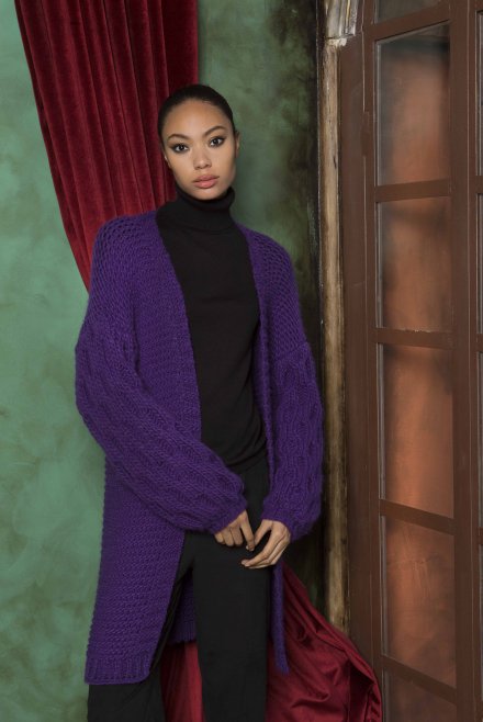 Wool blend handmade long cardigan violet