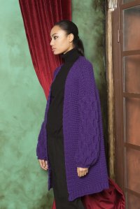 Wool blend handmade long cardigan violet