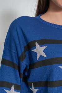 Πλεκτή μπλούζα με ρίγες και αστέρια royal blue -anthracite-silver