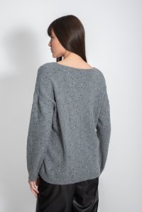 Πλεκτή tweed μπλούζα με V λαιμόκοψη light grey