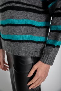 Mohair blend striped cropped sweater dark grey-black-caribbean blue