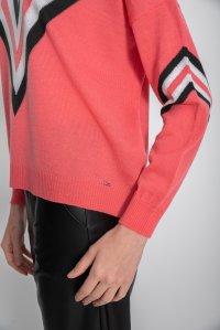Wool blend alps striped sweater camellia rose-anthracite-ivory