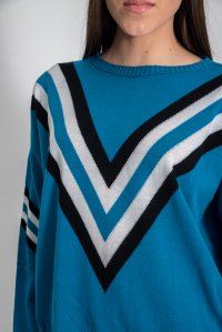 Wool blend alps striped sweater caribbean blue-black-ivory