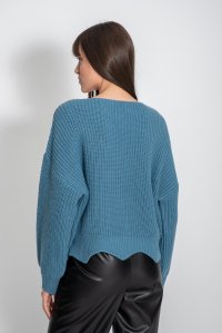 Wool blend cropped sweater denim blue