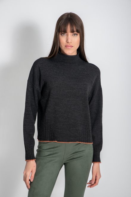 Wool blend cropped sweater anthracite-dusty peach