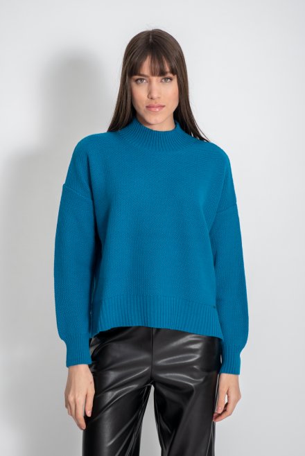 Wool blend cropped turtleneck sweater caribbean blue
