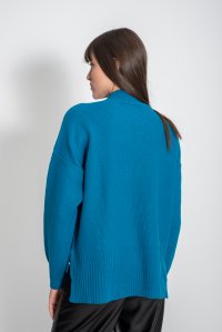 Wool blend cropped turtleneck sweater caribbean blue