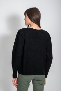 Wool blend puffed sleeved sweater black