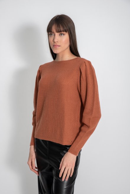 Wool blend puffed sleeved sweater dusty peach