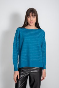 Wool blend metallic ribbed sweater caribbean blue -silver