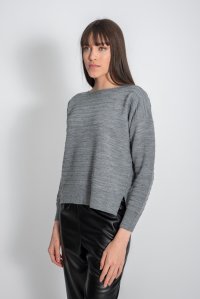 Wool blend metallic ribbed sweater medium grey -silver