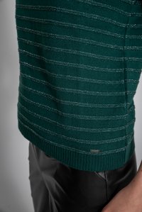 Wool blend mettalic ribbed short sleeved sweater dark green- silver