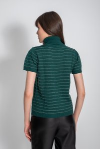 Wool blend mettalic ribbed short sleeved sweater dark green- silver