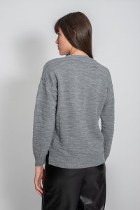 Wool blend metallic ribbed cardigan medium grey -silver