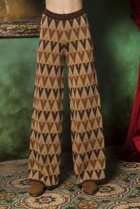 Lurex geometric pattern jaquard wide leg pants brown