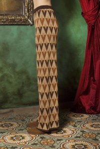 Lurex geometric pattern jaquard wide leg pants brown