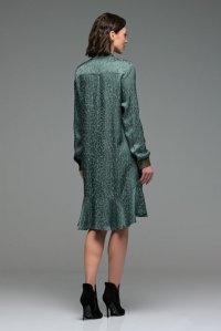 Animal print satin jacquard shirt dress with knitted details antique green