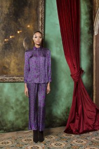Satin patterned trousers violet  green