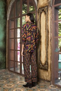 Multicolored shirt with knitted details multicolored black-violet-grass-orange