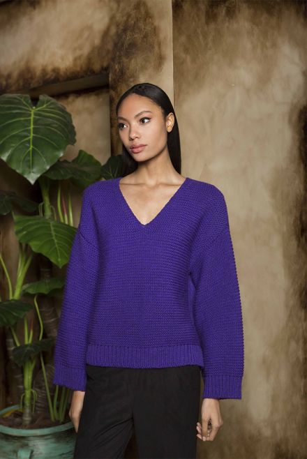 Knitted chunky sweater "PLANET EARTH" logo violet