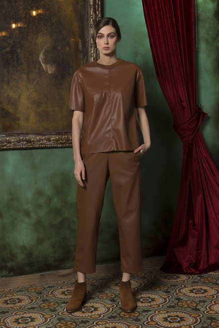 Faux leather t-shirt tabac