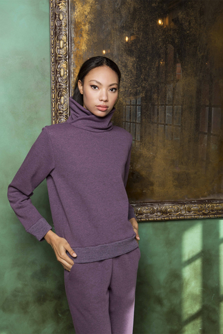 Cotton blend relaxed sweatshirt with knitted details violet