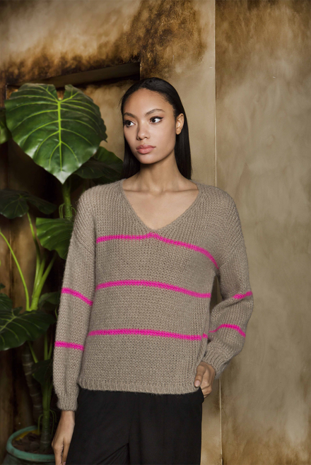 Mohair blend striped sweater taupe