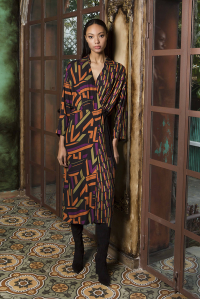 Multicoloured wrap dress with knitted details multicolored black-violet-grass-orange
