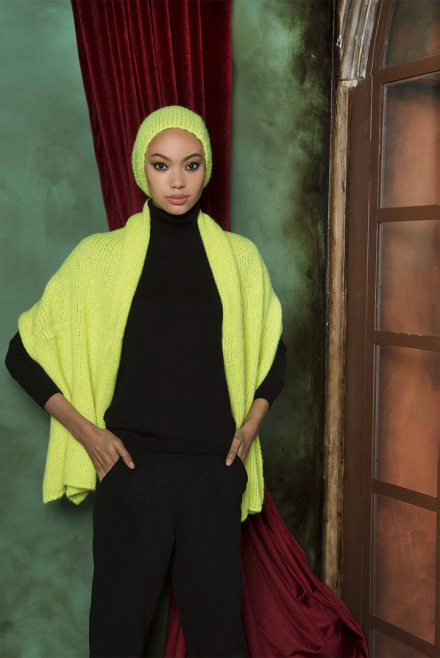 Mohair blend knit wrap neon yellow