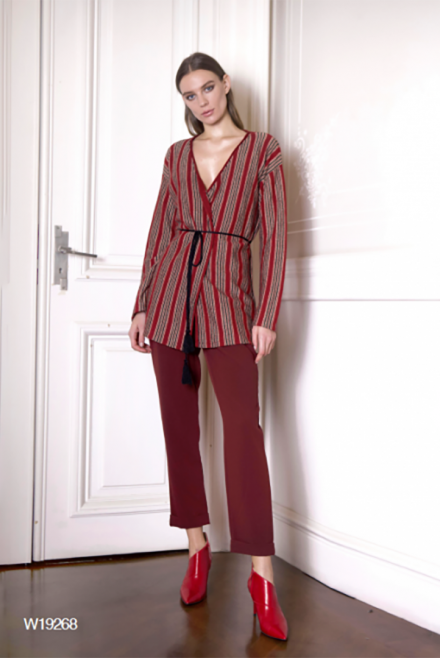 Cardigan with lurex striper and belt red
