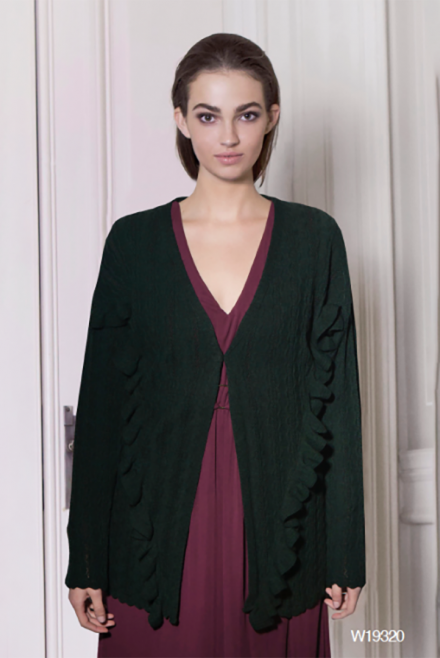 Long cardigan with braits and volans dark green