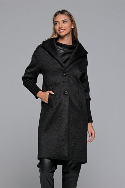 Coat with ribbed-knit details black