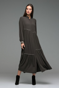 Crepe marocaine tiered shirt dress with knitted details dark grey