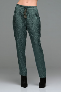 Animal print stin jacquard pants with knitted details antique green