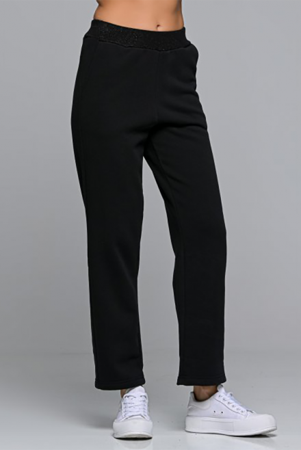 Cotton blend basic track pants with knitted details black