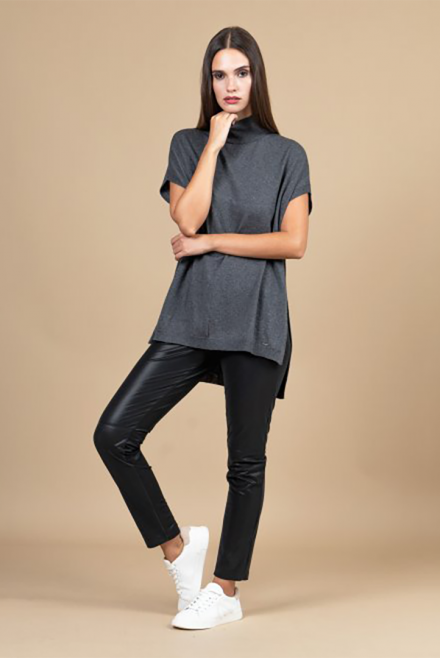 Cotton blend sleeveless tultleneck relaxed sweater anthracite