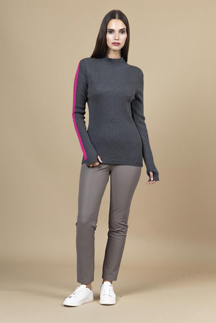 Cotton blend  two tones ribbed -sweater anthracite