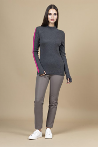 Cotton blend  two tones ribbed -sweater anthracite