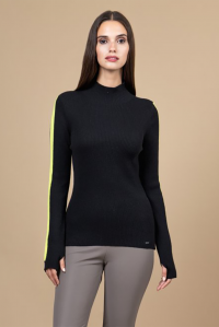 Cotton blend  two tones ribbed -sweater black