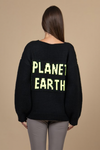 Knitted chunky sweater "PLANET EARTH" logo black