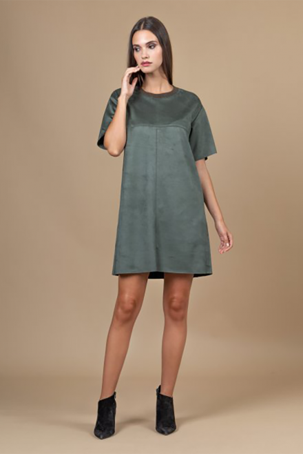 Faux suede mini t-shirt dress with knitted details khaki