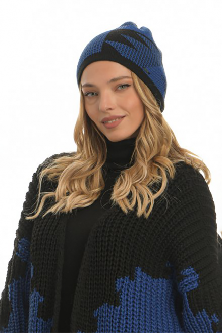 Wool blend boho jacquard knit cap royal blue