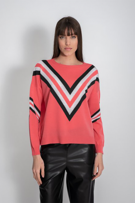 Wool blend alps striped sweater camellia rose-anthracite-ivory