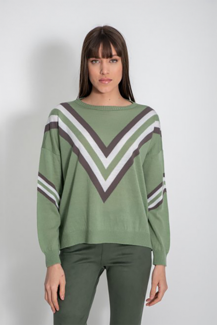 Wool blend alps striped sweater mint-steel grey-ivory
