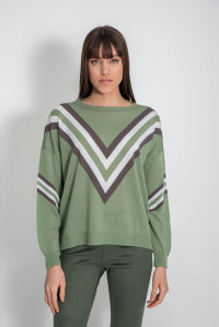 Wool blend alps striped sweater mint-steel grey-ivory