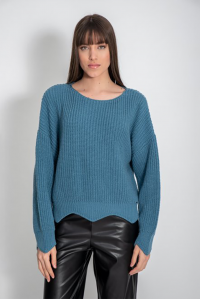 Wool blend cropped sweater denim blue