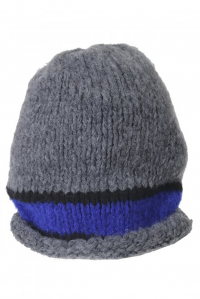 Mohair blend striped cap dark grey-black-royal blue