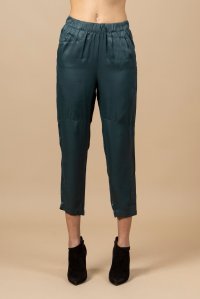 Satin cropped relaxed straight leg pants antique green