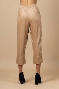 Σατινέ παντελόνι με πλεκτές λεπτομέρειες beige