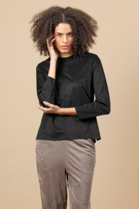 Faux suede long sleeved t-shirt black